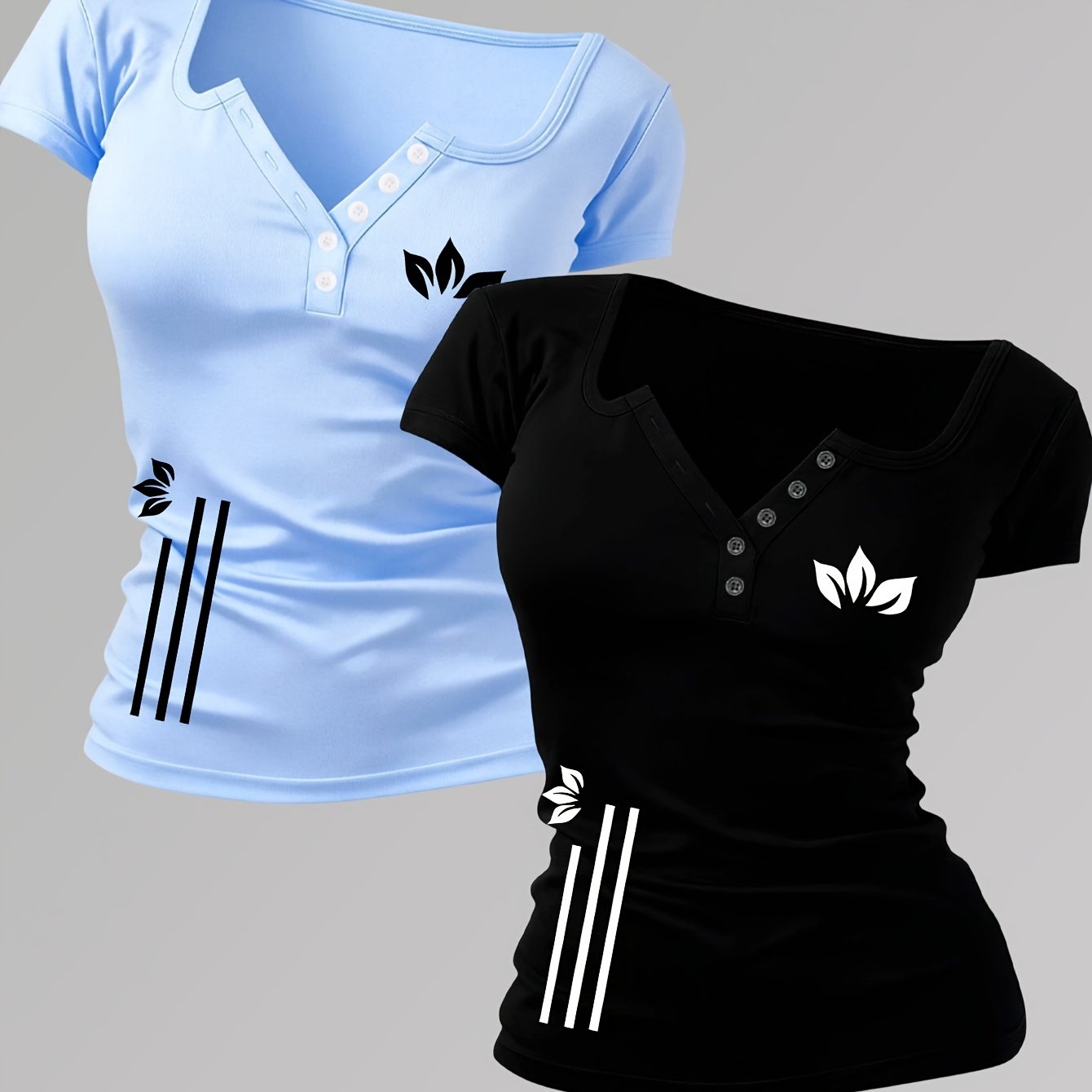E-shop Kleiner, eng anliegender 2er-Pack mit Rabatt, künstlerische Druckmuster, Damen Spicy Outfit Kleidung, Hot Sexy Design mit Knopfleiste,