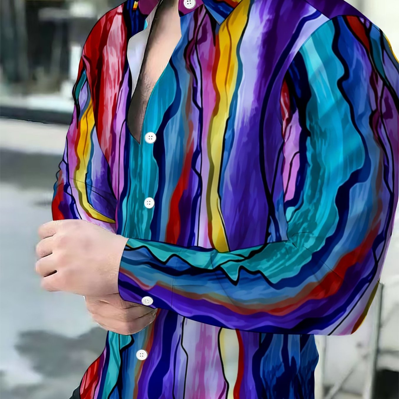 TEMU Men' Long-sleeve Shirt, Stylish Slim , Elegant Top For And Summer Collection