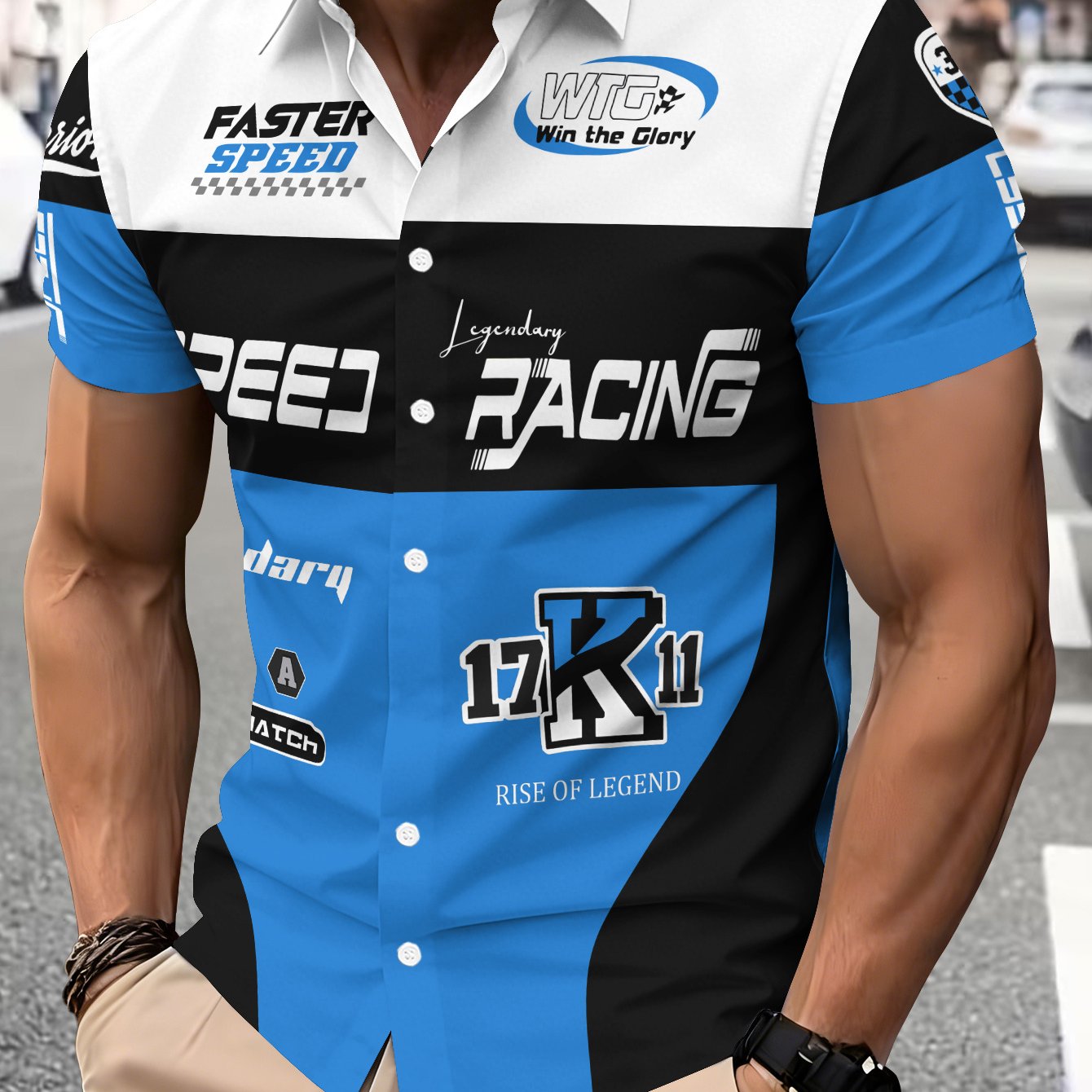 TEMU Racing-style Men's Casual Shirt, Printed With Colors, Featuring Racing Legend Text And Logo Designs, Summer Graphics, And Patterns Symbolizing