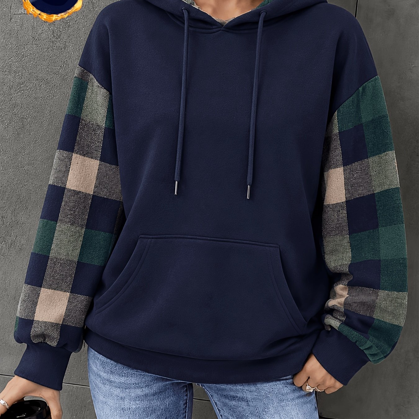 TEMU [casual Hoodie] Women's Fashionable Hooded Sweatshirt With Long Sleeves And Fleece, Collar Pullover Shirt, A Must-have For Casual Wear In Autumn