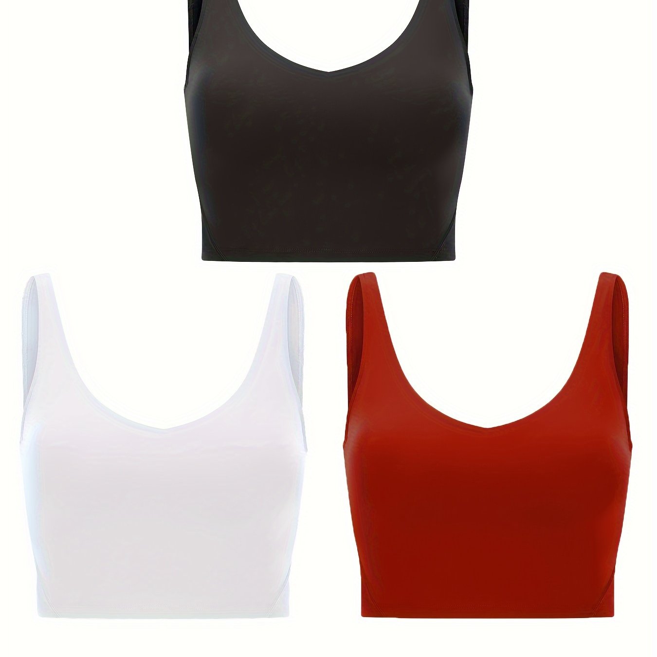 Solid Color Sports Bra V Neck High Stretch Chest Pads Sporty - Temu