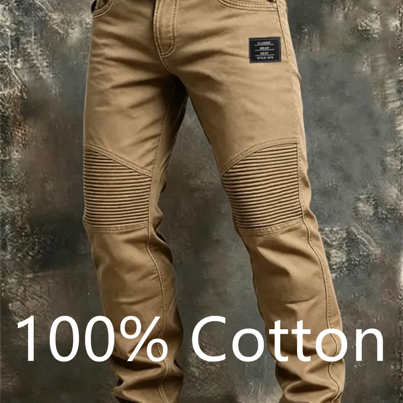 2026 New 100% Cotton Spring And Autumn Color-block Fashion Solid-color Men's Workwear Long Pants, Casual Multi-pocket Jogger Trousers