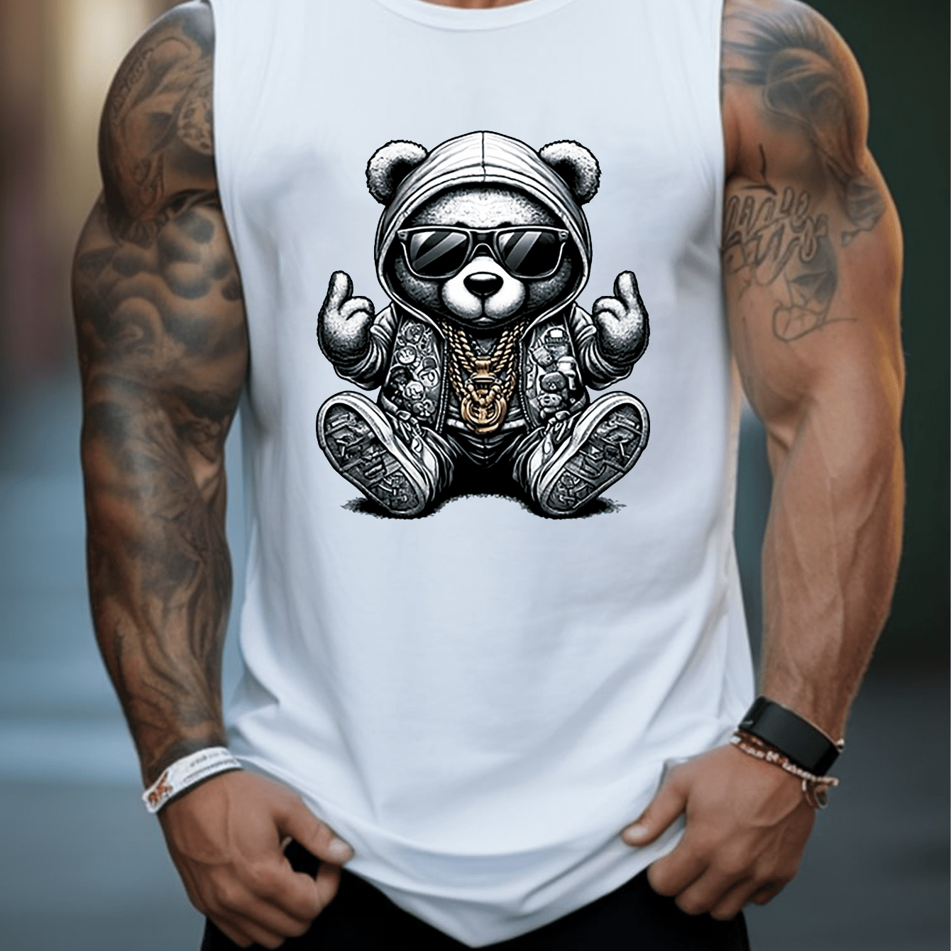 TEMU Men's Vest - Breathable, Fashionable, Versatile Trendy Printed Sports Tank Top