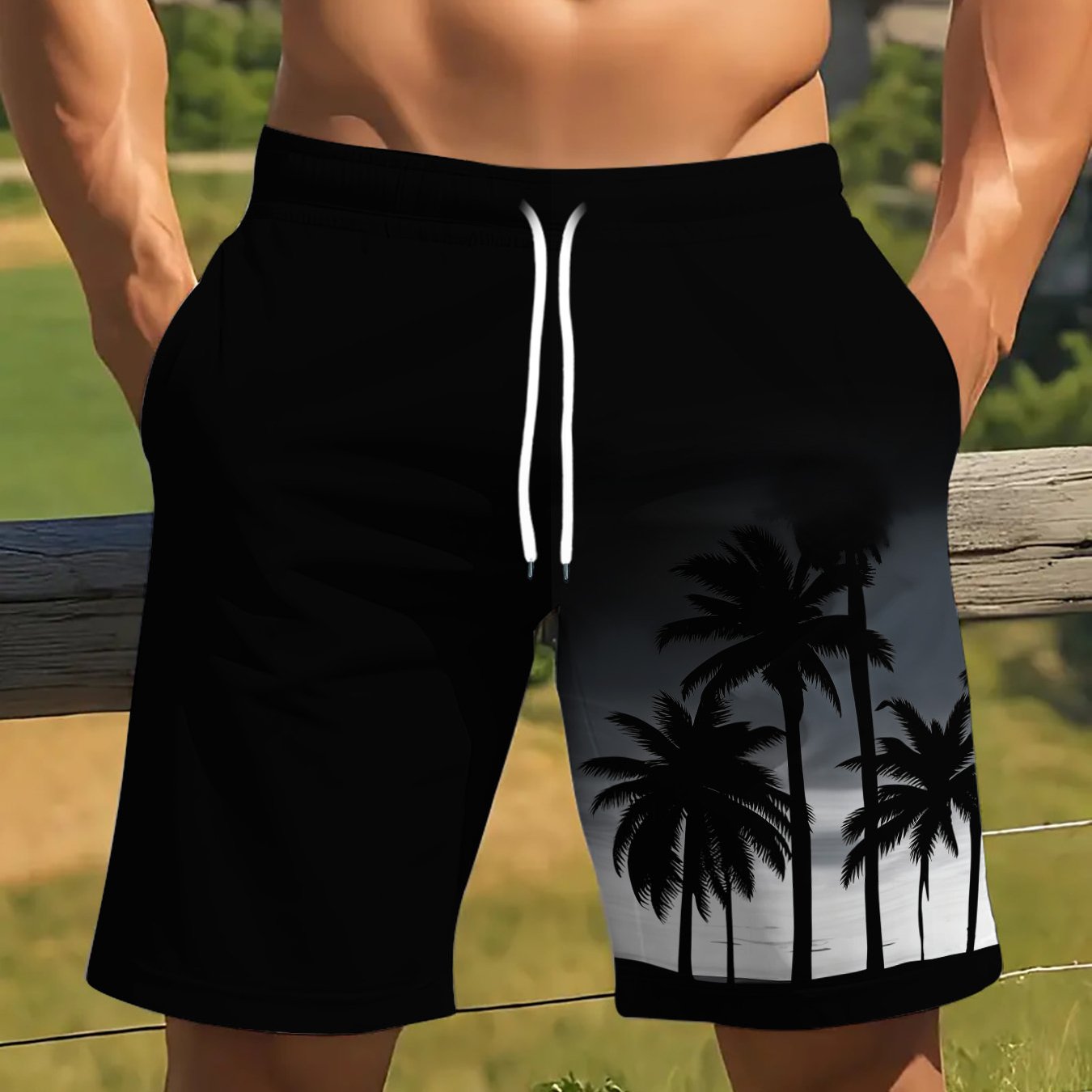 TEMU - Men's Fashionable Trendy Printed Casual Sports Swimming Beach Shorts With Drawstring Waist, Suitable For Beach Vacations, Surfing, And Daily
