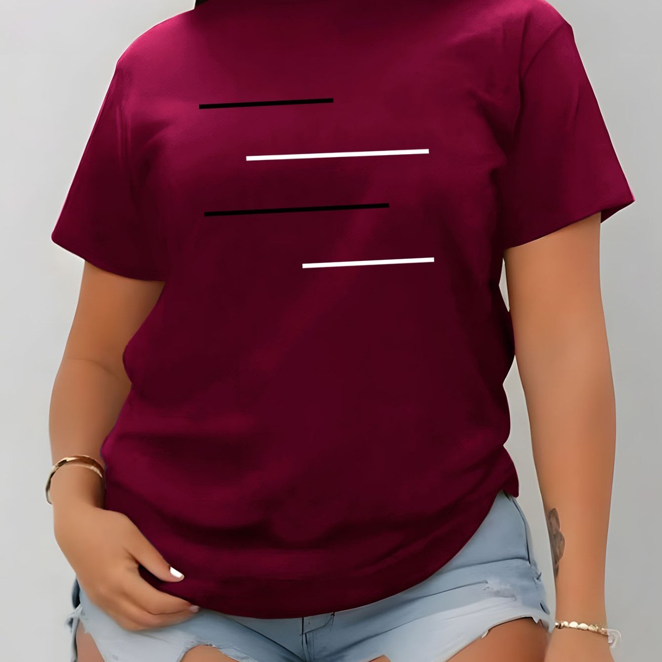 TEMU Maglietta Donna Stampa Elegante - Moda , Stampa , Traspirante , T-Shirt con Scollo , Tessuto , Perfetta per l' e l'Estate, Abbigliamento Casual