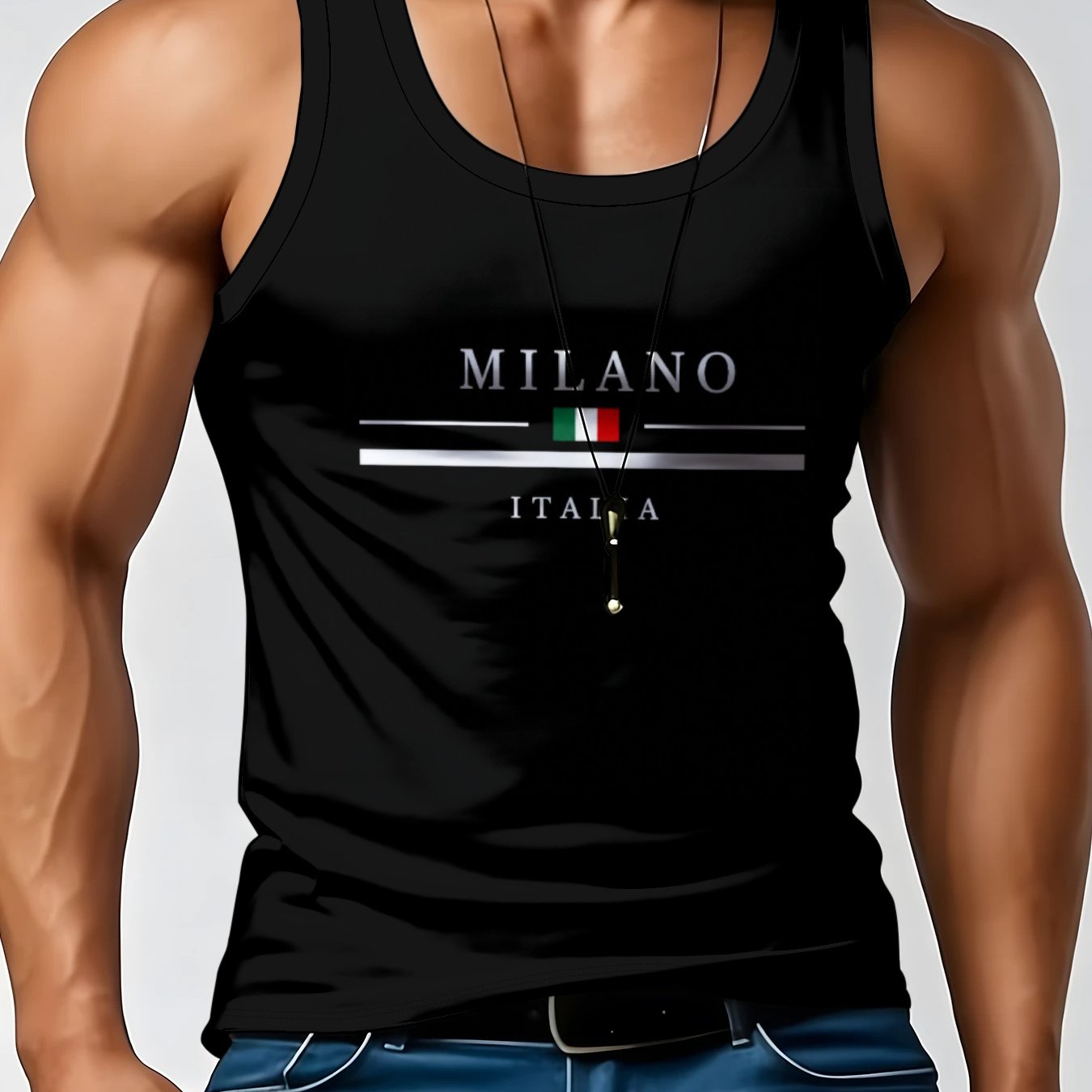 TEMU Men's Summer Sleeveless Tank Top, Geometric Pattern, Lightweight And Comfortable, Crew Neck