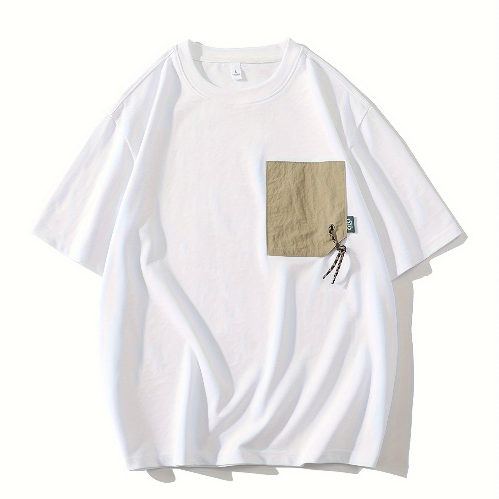 TEMU Men's & Women's Chops Bilobird T-shirt - White Tee With Beige Pocket Graphic, Casual Everyday Shirt, Size L (me-ta_20), Machine Washable
