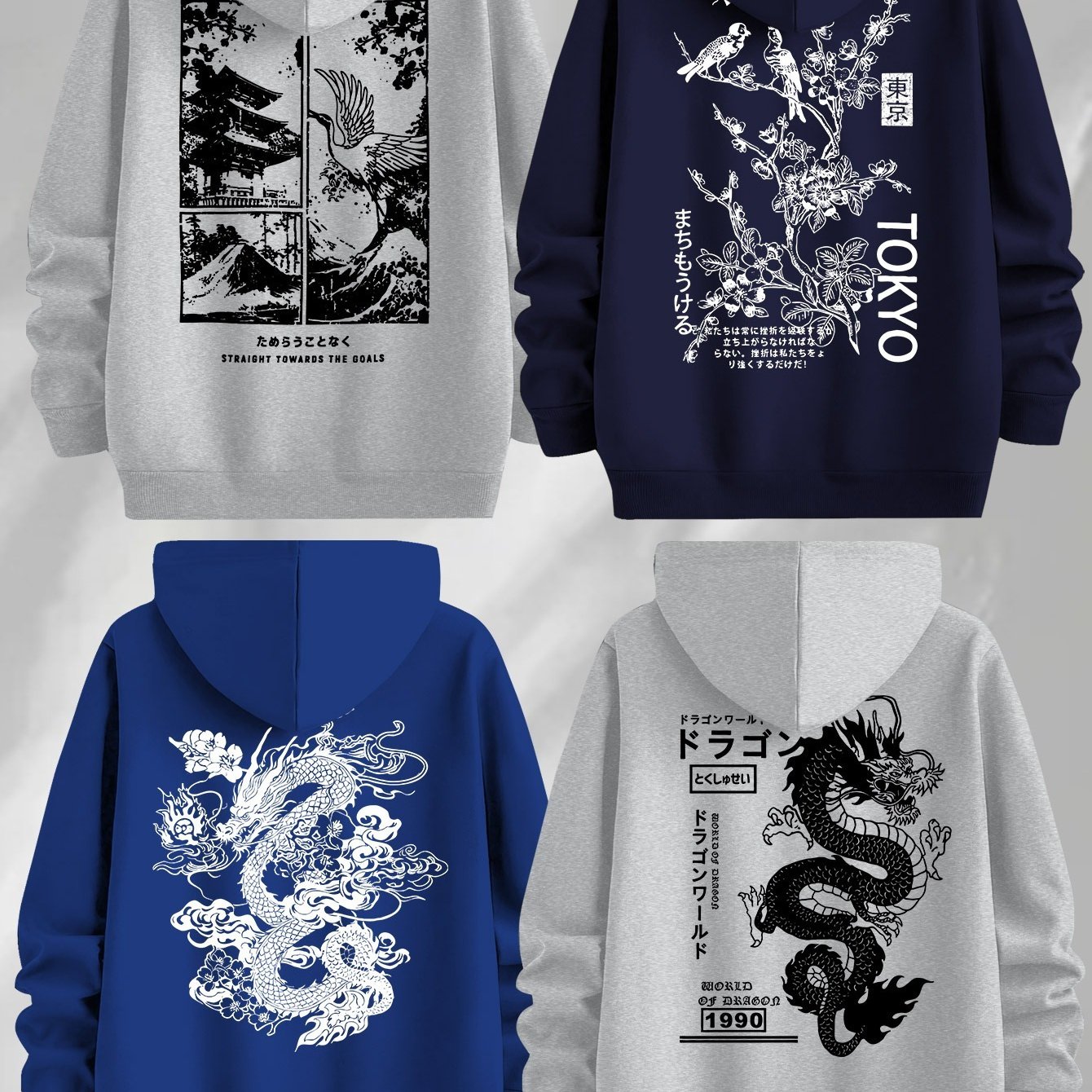 TEMU Pack de Sweatshirts à Capuche pour Hommes avec Imprimé Dragon, en Tissu Tricoté , Style Décontracté, Sweatshirts Ajustés
