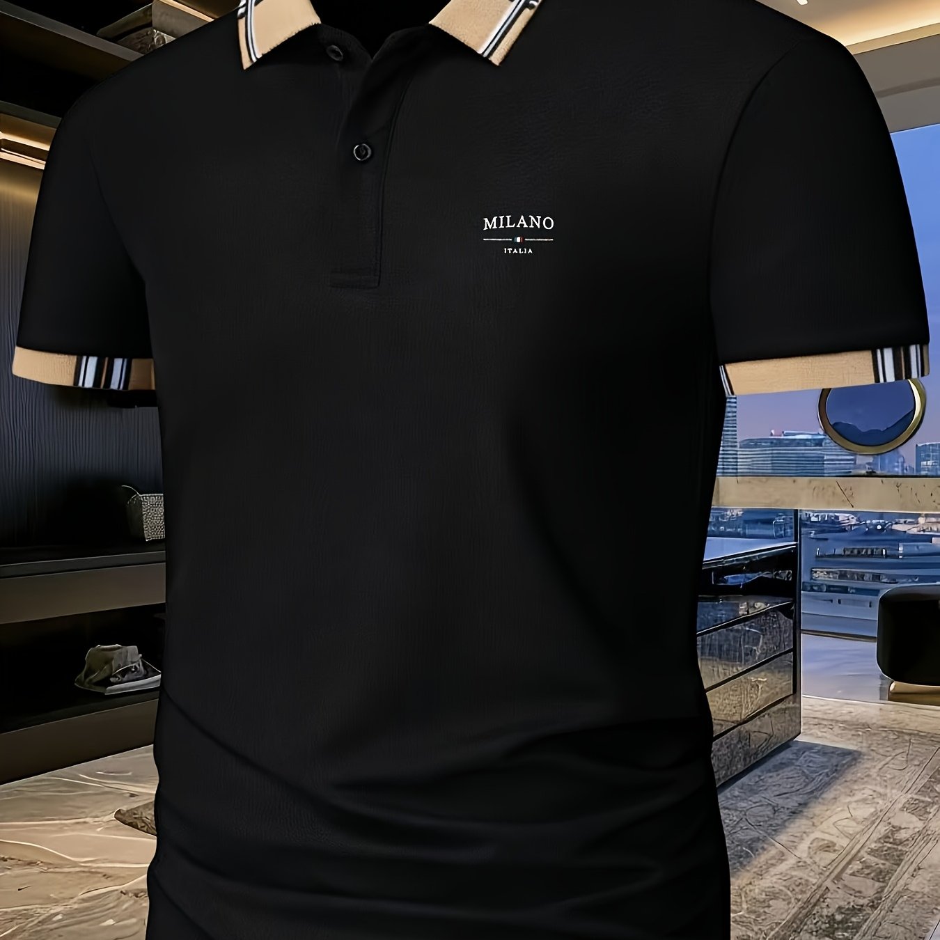 E-shop Atmungsaktives Herren Polo Shirt - Modischer Print Golf Freizeit Kurzarm, Button-Up Kragen, für Sommer Outdoor Aktivitäten, Bequem und