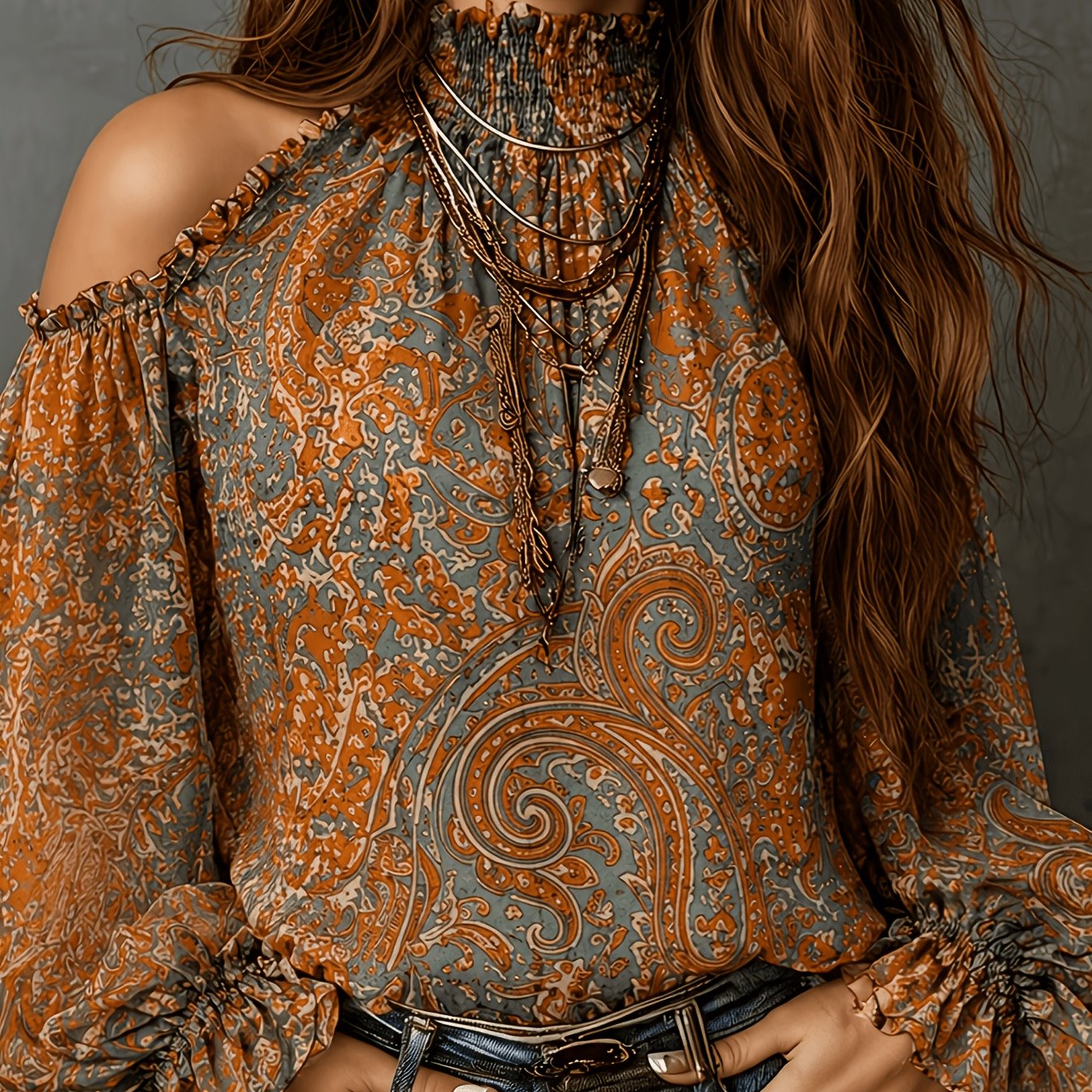 TEMU Women's Vintage Off-shoulder Paisley Pattern Shirt Top