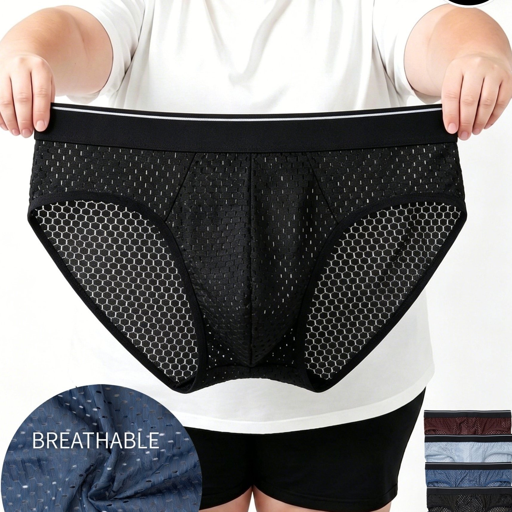 TEMU 5pcs Men' Breathable Loose Men's Underwear, Feel Mesh Men's Briefs, Plus Size