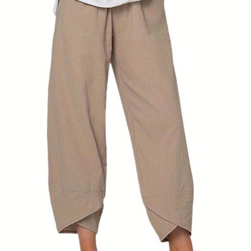 women plus size summer pants solid color middle waist loose casual trousers with pockets for girls 5 colors s 5xl