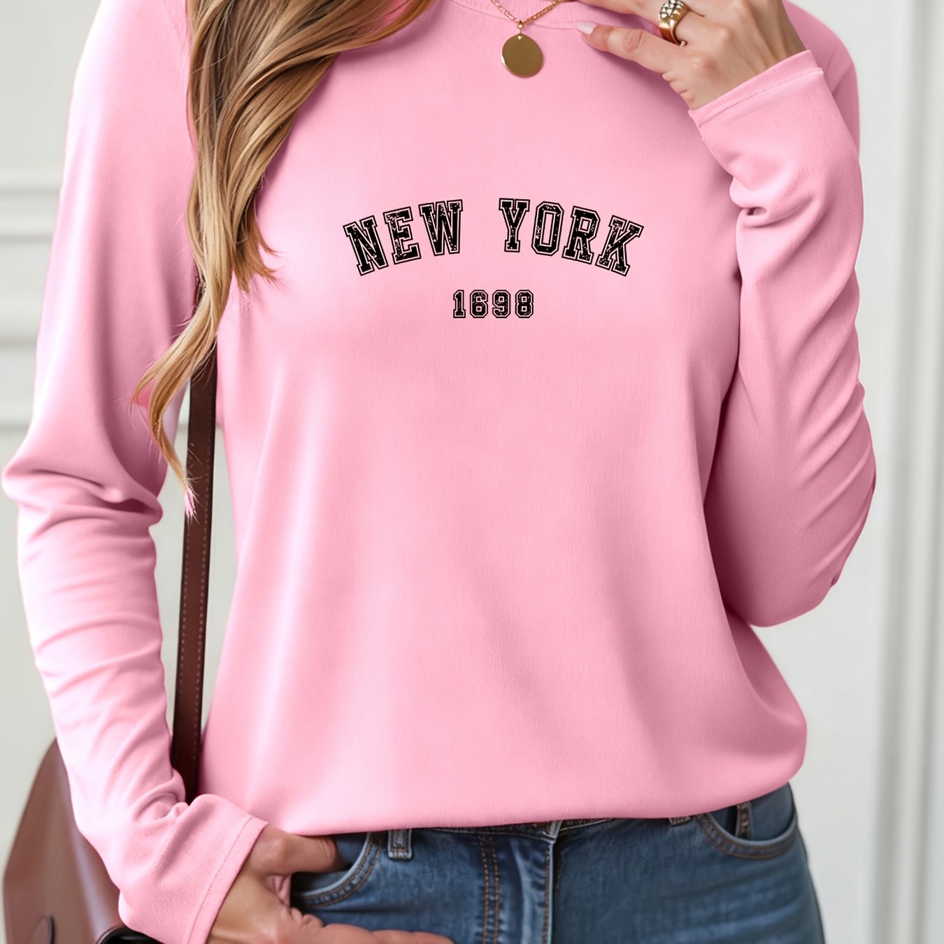 TEMU Print New Y2k Style Women's Elegant Autumn Winter Casual Athletic Long Sleeve T-shirt Comfortable Breathable Top