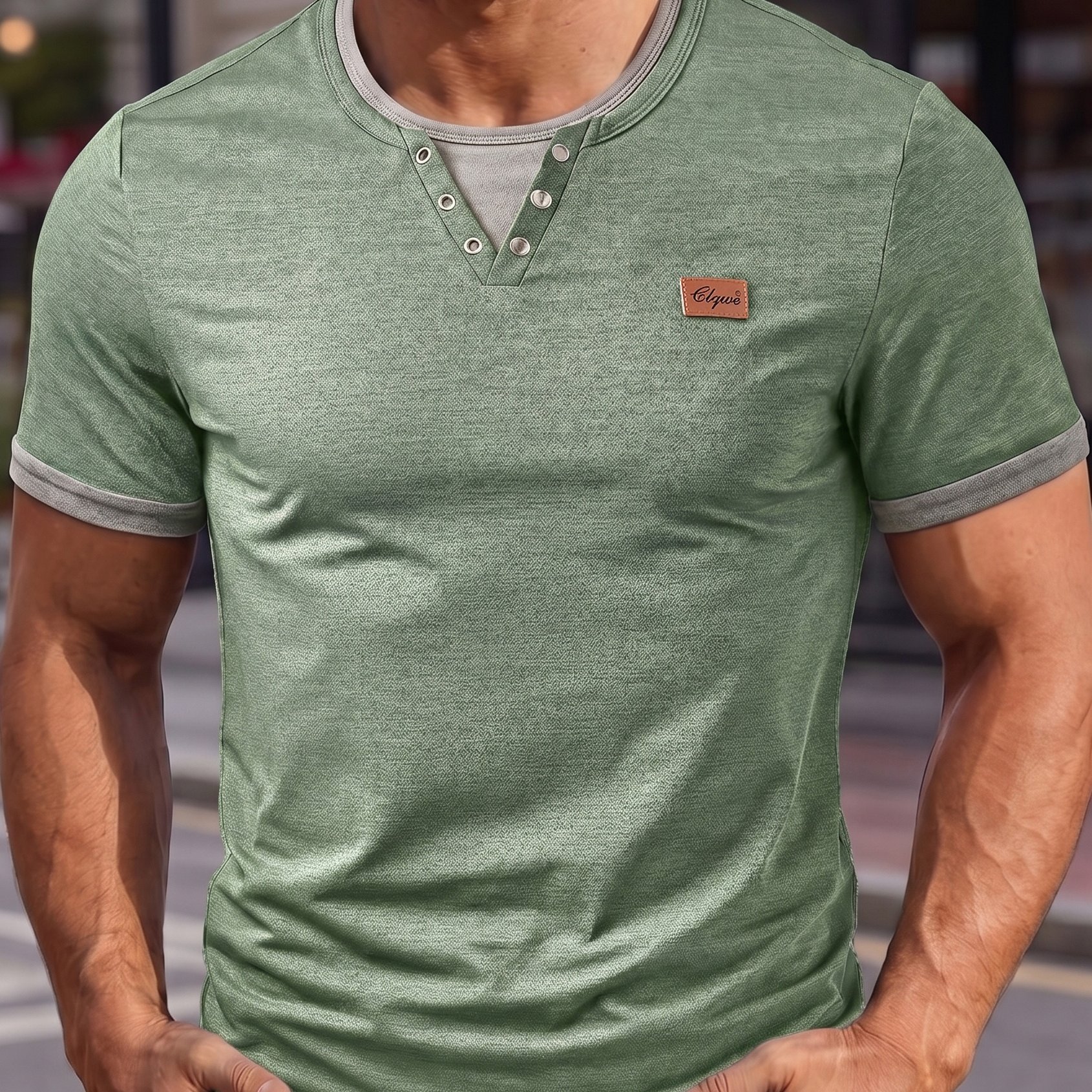 TEMU Men's Fashion Men's Tops Spring/summer Outdoor Casual Color Blocking Patch Decoration Short Sleeve Men's Henley Shirt