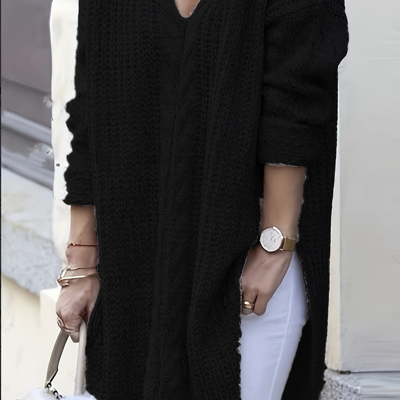 E-shop Eleganter Damen-Pullover in Übergröße mit V-Ausschnitt – Dehnbar, für Frühling/Herbst geeignet, blusentauglicher Pullover, Sonderlinie,