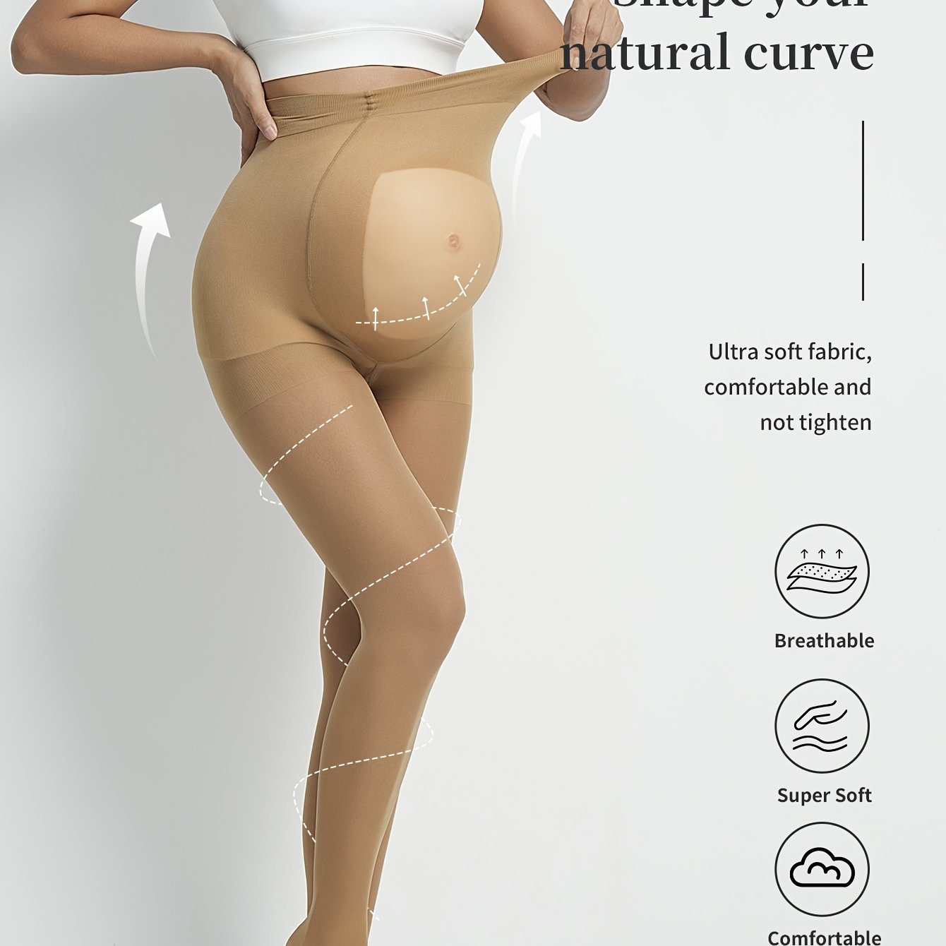 TEMU Une paire de collants de grossesse grande taille | Pantalons confortables à taille haute et respirants avec design transparent de l'abdomen,