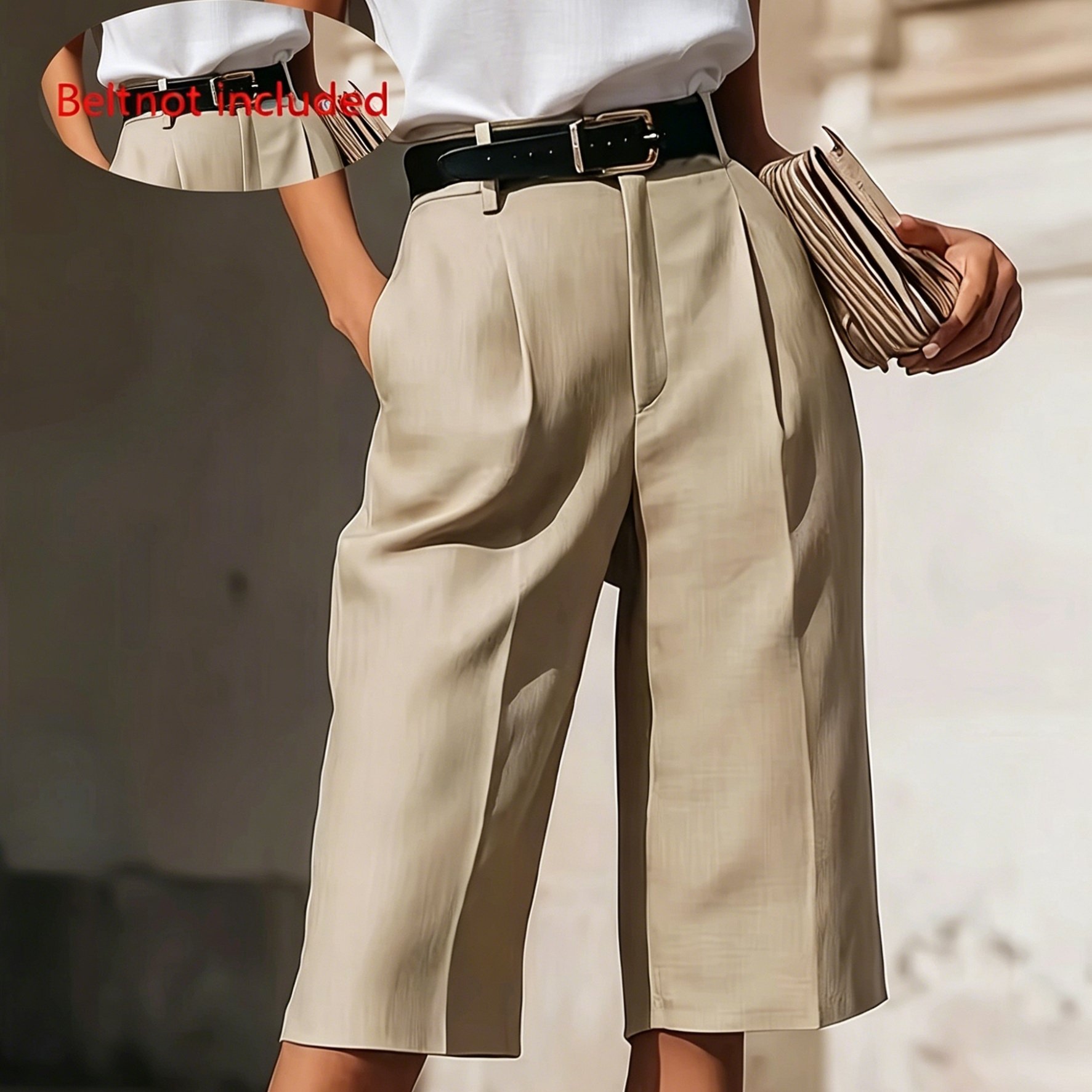 TEMU Women's Elegant High-waisted Loose Shorts - Suitable For Work, Daily Casual Wear, And Formal Occasions, Breathable And Comfortable, Machine