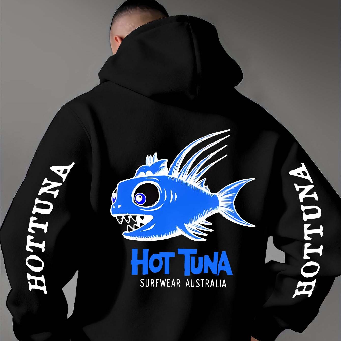TEMU Hooded Sweatshirt, Featuring An American-style Cartoon Orange Monster Fish Element And "" Font Graphic Print. Embracing , This Men's Hooded