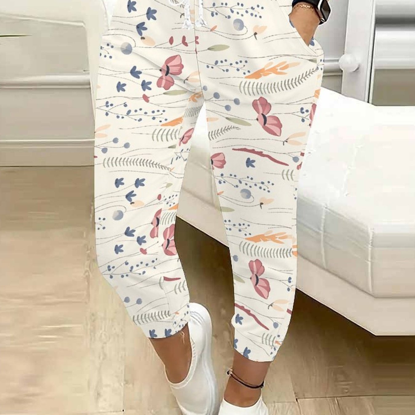 TEMU Classic Women's Drawstring Pants With Floral, Botanical, Geometric, And 250th Anniversary Celebration Prints, Suitable For Outdoor Play, And