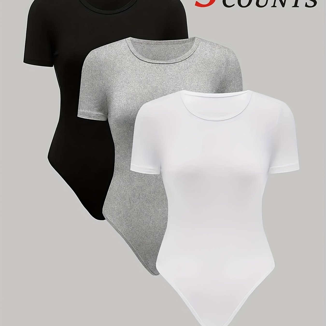3pcs Women's Bodycon Stretch Fabric Bodysuits