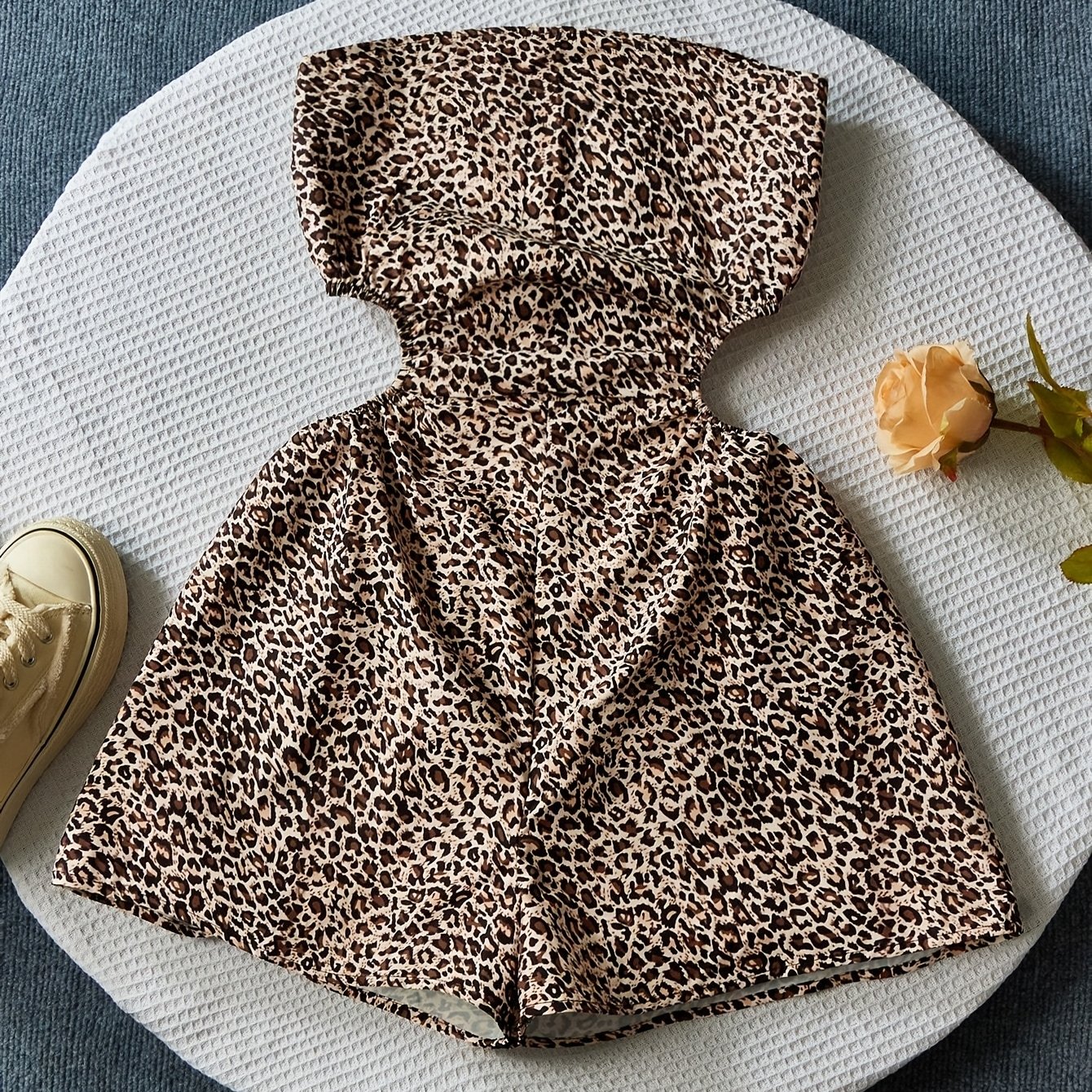 TEMU Fashionable Sexy Leopard Print Backless Sleeveless Jumpsuit