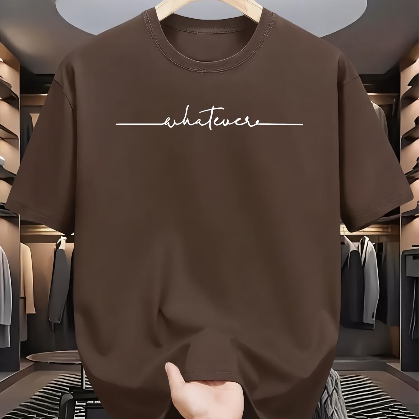 TEMU Random Attitude! 'whatever' Handwritten Minimalist T-shirt - Men's Casual T-shirt, Breathable Polyester Fiber, Round Neck, Short Sleeved -