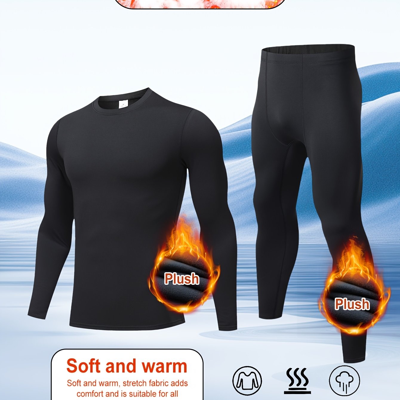 TEMU 2pcs Men's Thermal Underwear Set - Thermal Long-sleeve Compression Shirt, Sports Base Long Pants, Suitable For Winter Running Of Age