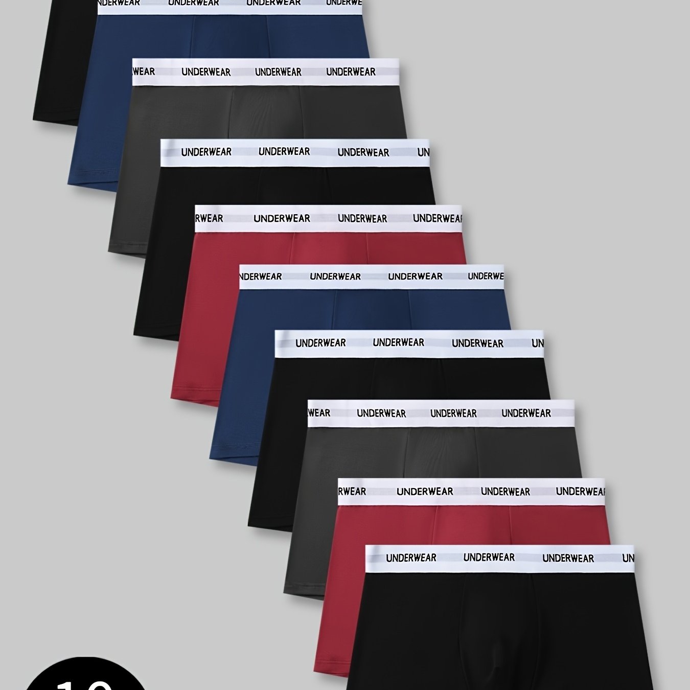 TEMU 10-pc Men's Boxer Briefs | Solid Color, Medium Stretch, Daily & Fit