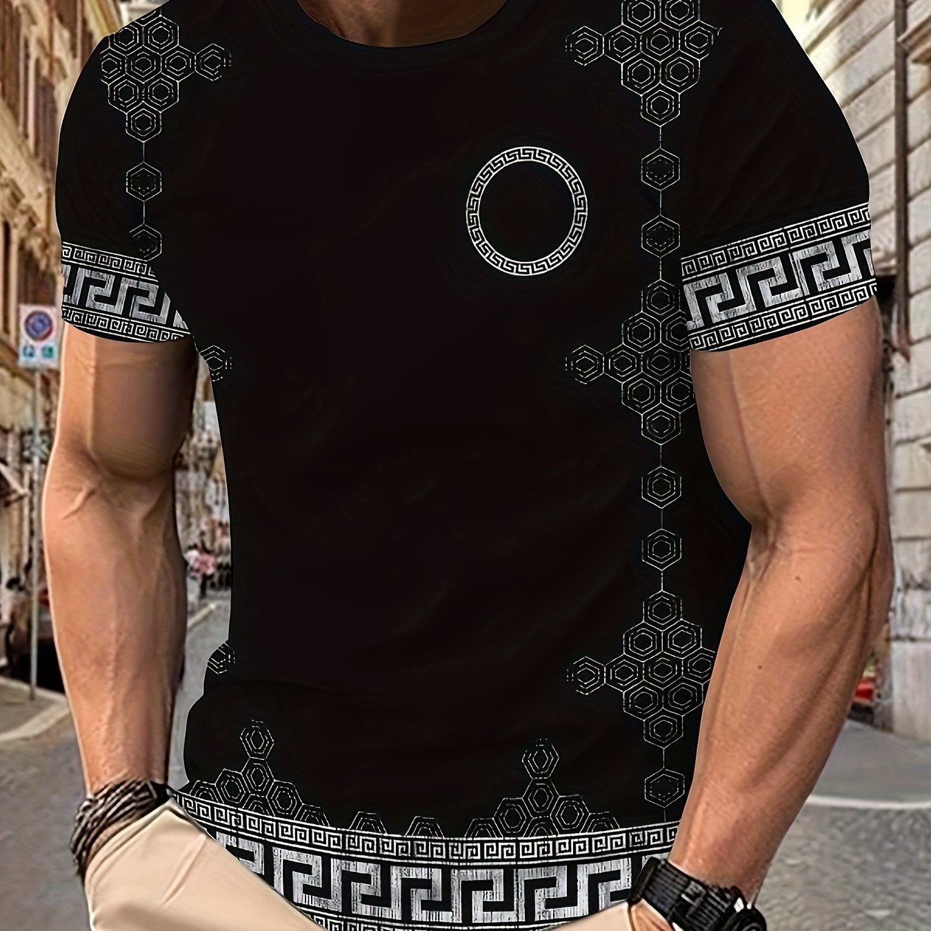 TEMU Men's Urban Style T-shirt | Comfortable For Daily Wear, Creative Fashion Print, Loose And Breathable, Casual Crew Neck, A Summer Gift [printed