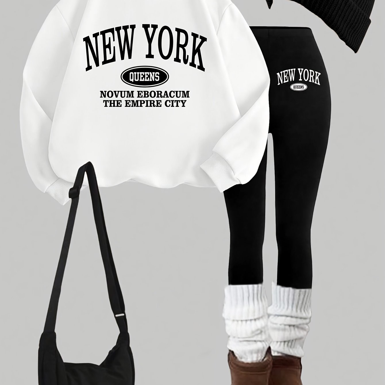TEMU 0907Gwen, 1 Set de Sudadera Casual para Mujer de 2 piezas, Estampado de , Sudadera de Larga con Cuello , Leggings Largos, Para Usar Solos o En