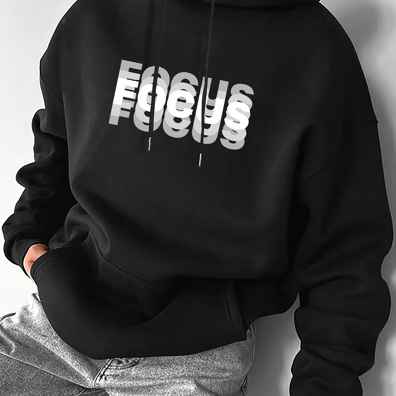TEMU Men's Autumn/winter Pocket Drawstring Print Hooded Sweatshirt, Drop Shoulder Long Sleeve Sweatshirt, Back-to-school Streetwear, Fall/winter