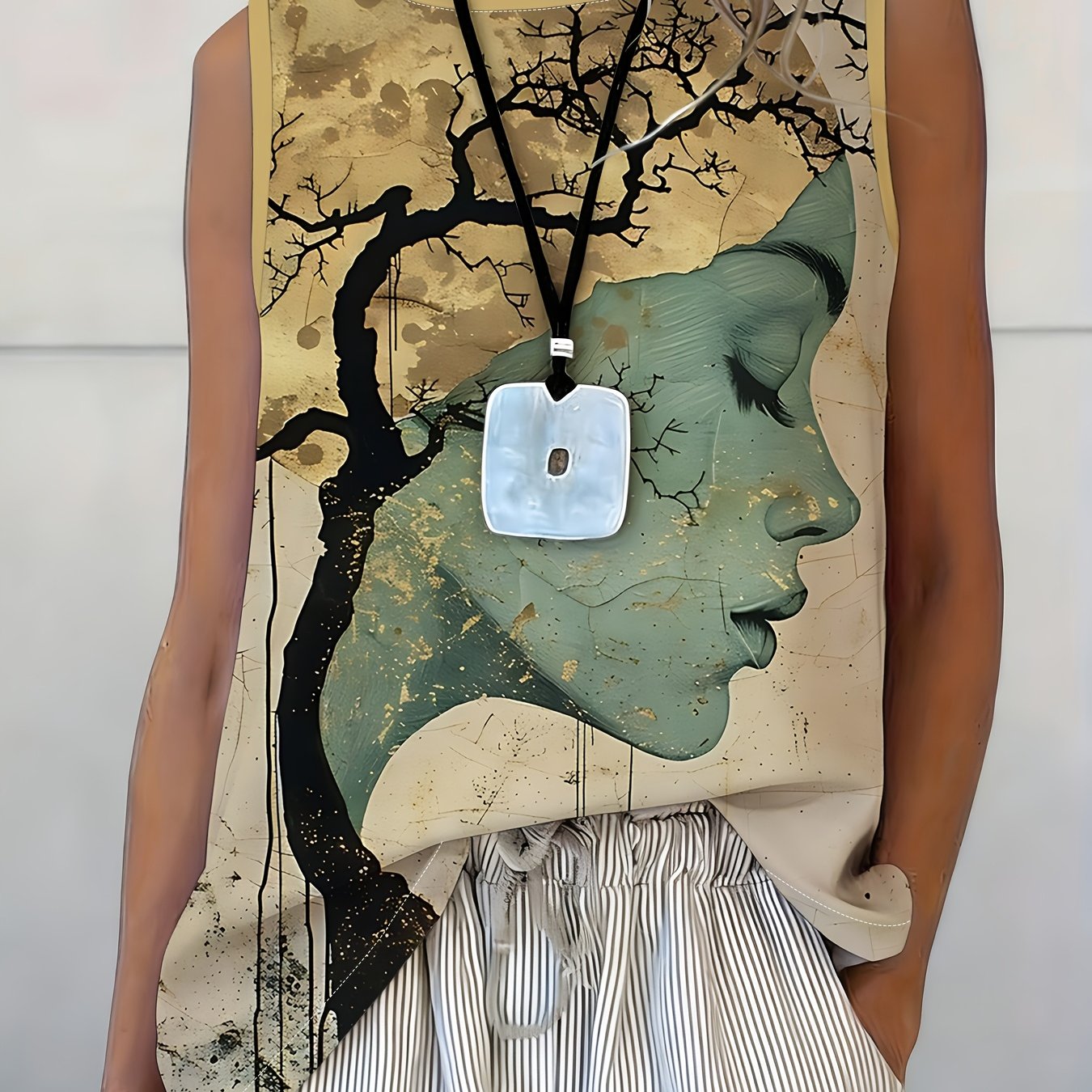 TEMU Art Print Sleeveless Top, Women's Loose Vest, Style Pattern Summer Wear