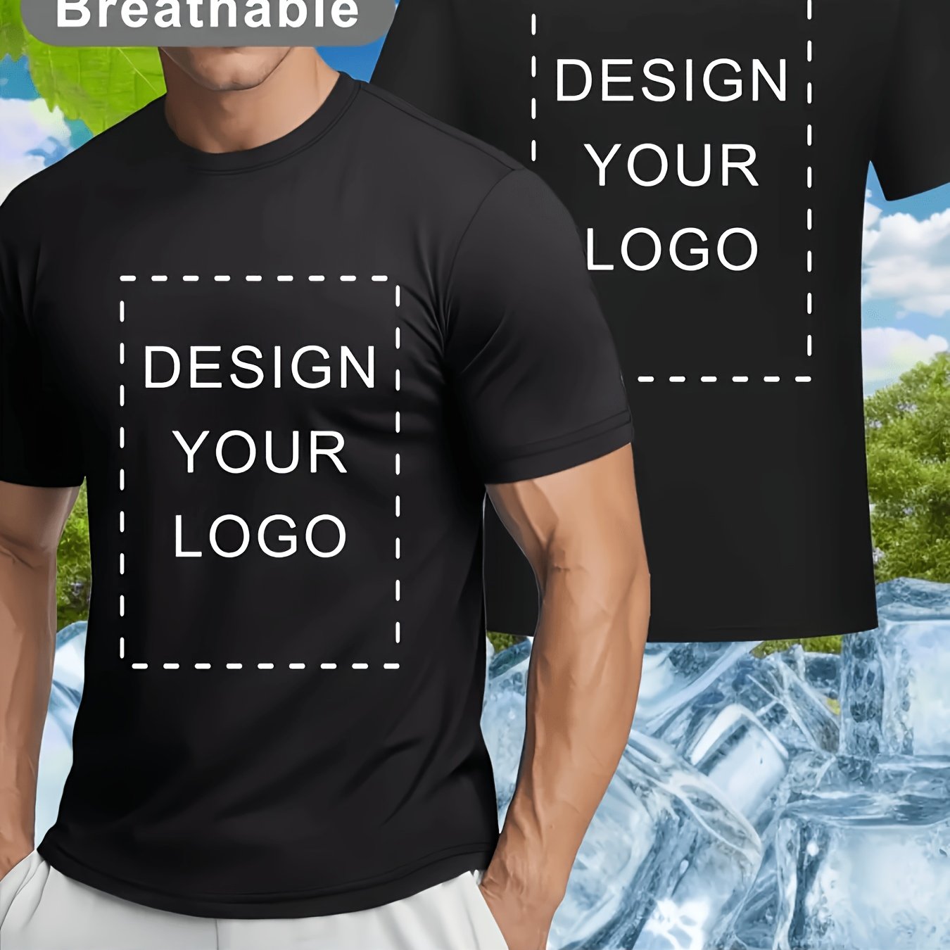 TEMU 1 Customizable Men's Regular Fit T-shirt - Personalized Chest Graphic Print, White Casual Crew Neck Short Sleeve, Comfortable Machine Washable