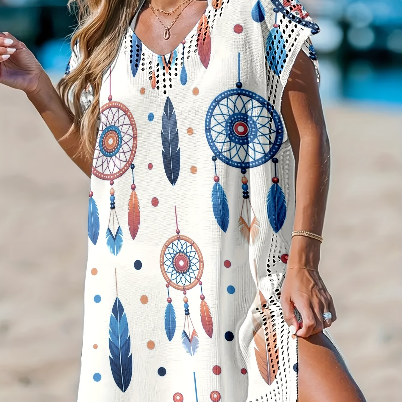 Image of Spring And Style Long Bohemian Indian Ethnic Print Loose Casual Women's Fabric Cover-up Beach Dress