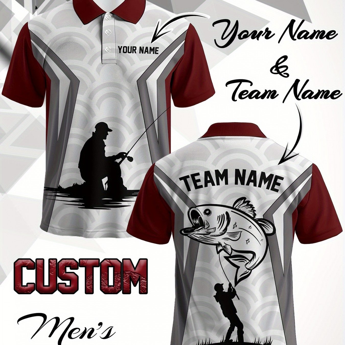 TEMU Plus Size Custom Men's Button Shirt| Personalized Name Team Name, Breathable Quick-dry Fabric, Hunting Fishing Design, For Casual Fishing,