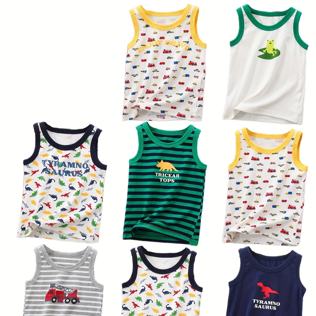 Image of Random 1pc Boys' Printed Tank Top, Summer Children's Clothing, Baby & Kids' Sleeveless Top, Lightweight, Machine Washable