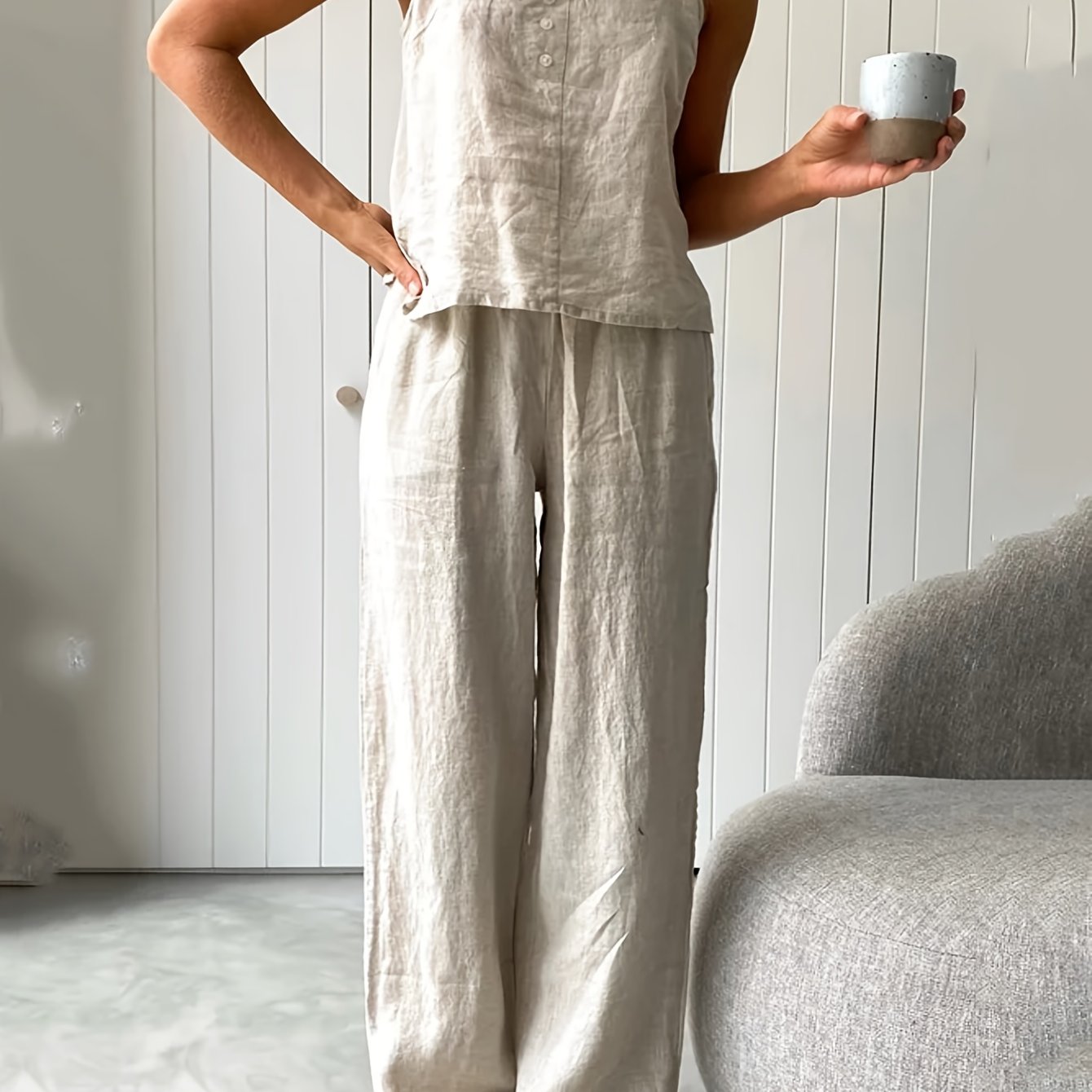 TEMU 2pcs New Sleeveless Camisole Pants Two-piece Set, Loose And Fashionable Outerwear, Women's Fragrance Style