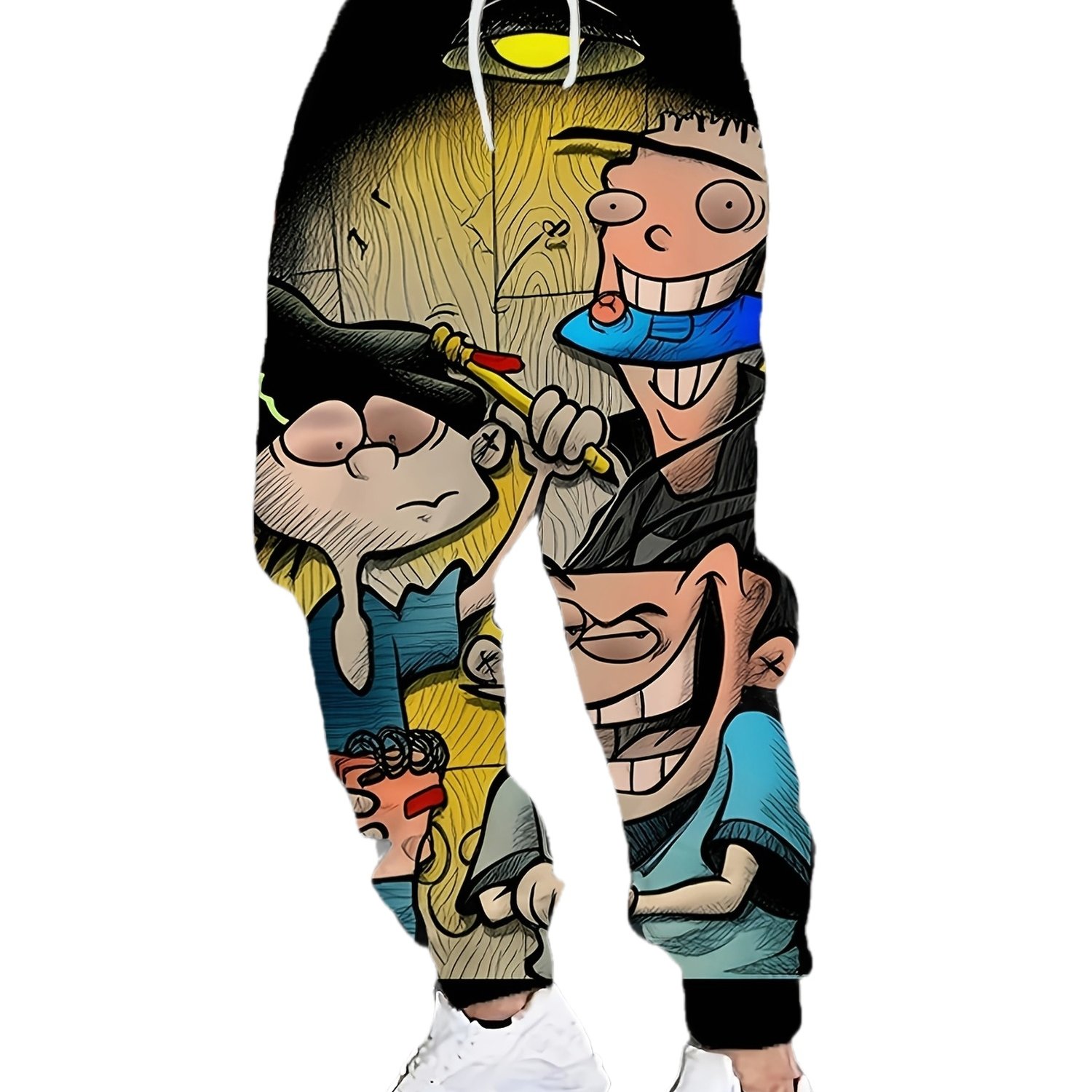 TEMU Men's With 3d Patterns, Featuring Fun Cartoon Style! Print Pants With Drawstring Cuffs, Perfect For Making A Statement