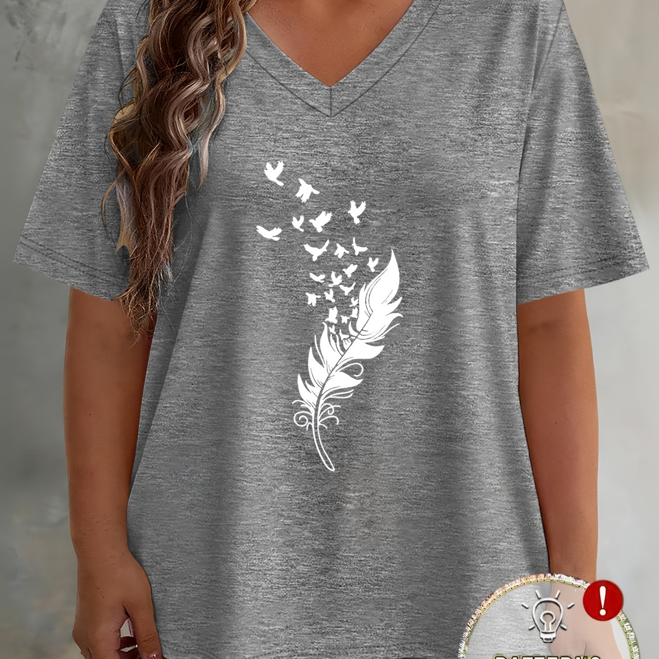 TEMU Plus Size, /summer Plus Size Women's Fashion Loose Drop-shoulder Half-sleeve T-shirt With Falling White Print, High-quality Women's Top, Casual