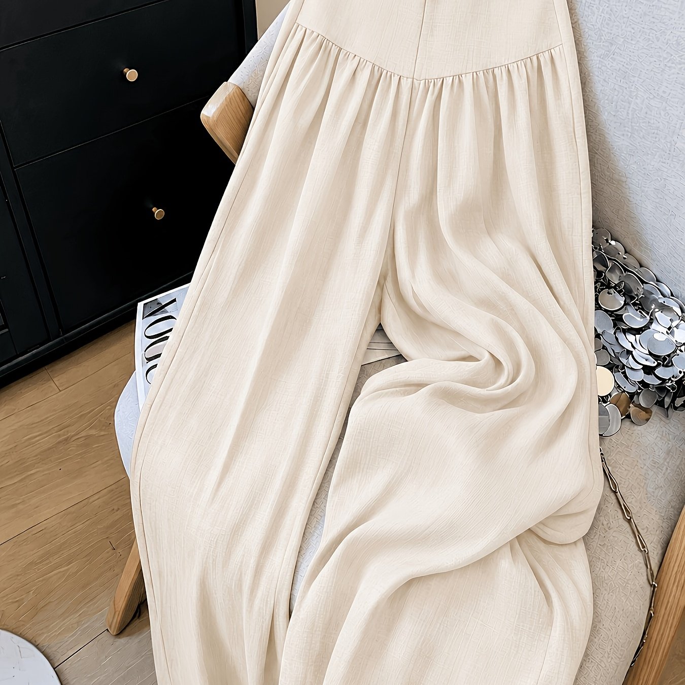 TEMU 3116#+ Pantalon élégant et fluide à jambes larges pour femme, style navetteur. Convient pour et les tenues décontractées. Ceinture non incluse