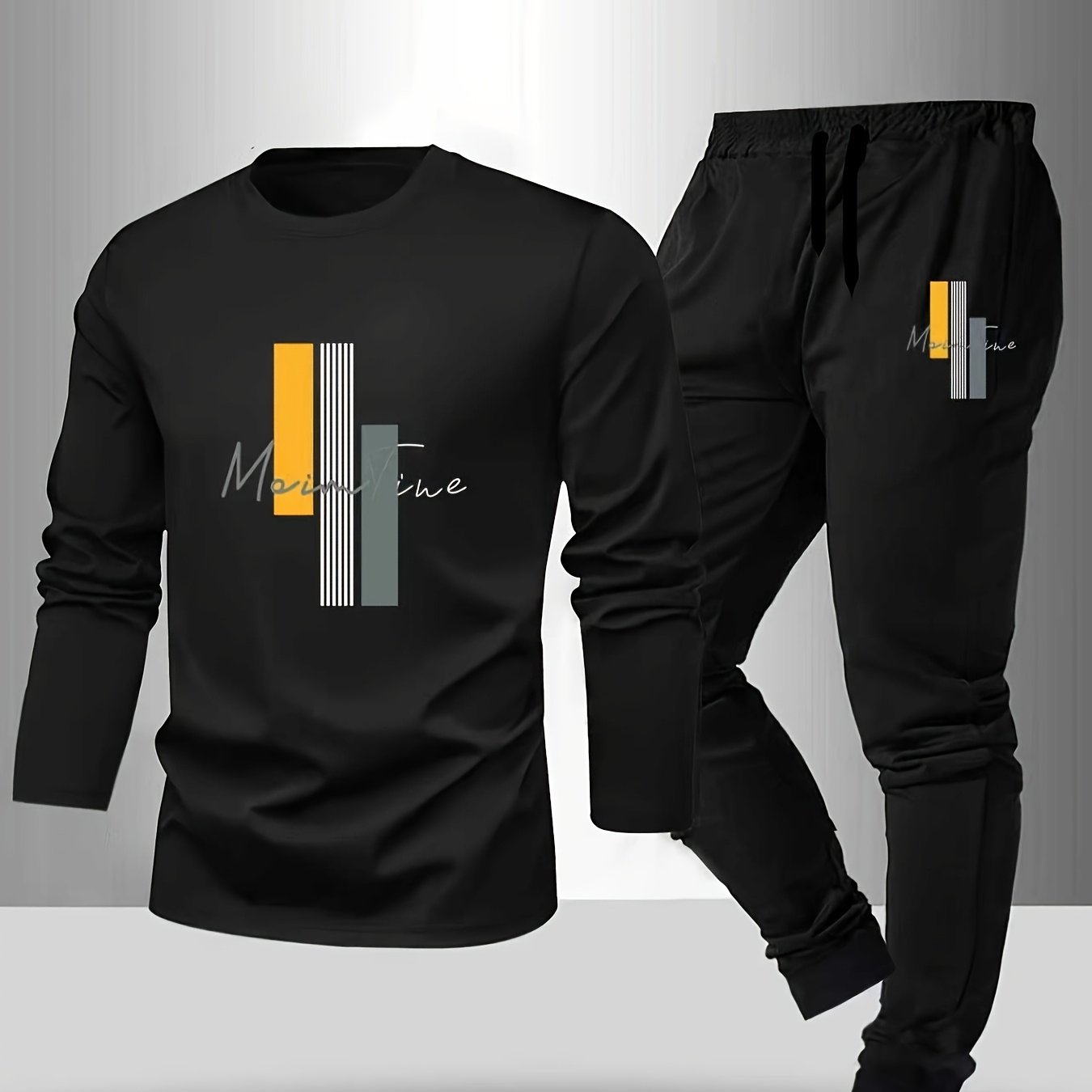 TEMU 2pcs Plus Size Men's Long Sleeve And Pants Fashion Trendy Letter Heat Transfer , Plus Size