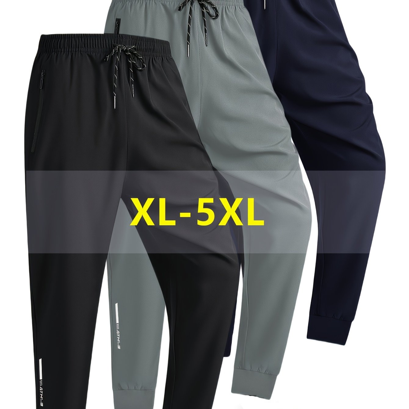 TEMU Pantalon de jogging grande taille pour homme avec poches zippées, pantalon de survêtement ample, taille élastique avec cordon de serrage pour la