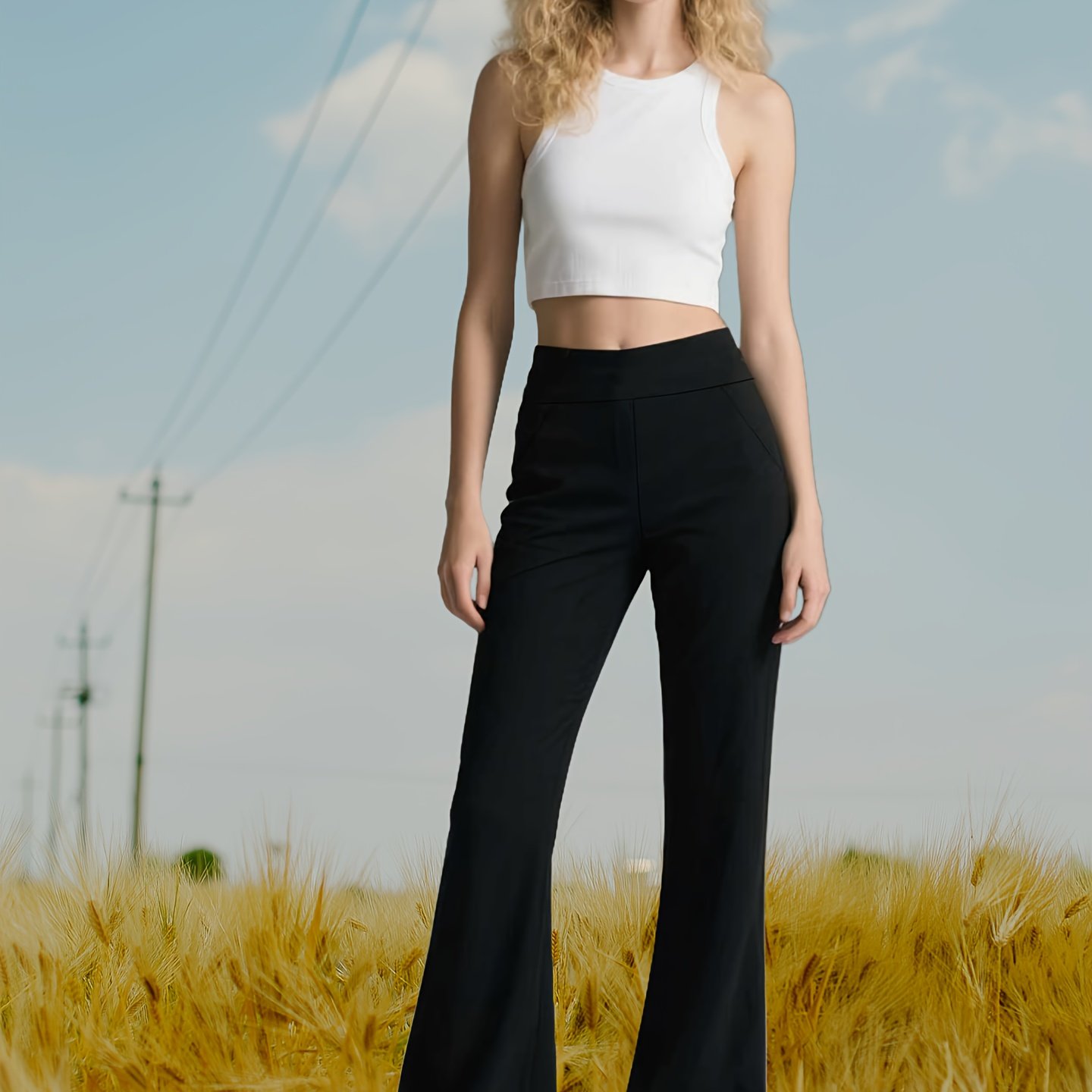 TEMU Women's High-waisted Flare Yoga Pants - Breathable, Stretchy Workout Leggings With Pockets, Dark Green, Fit For Yoga & Casual Wear, High Waisted