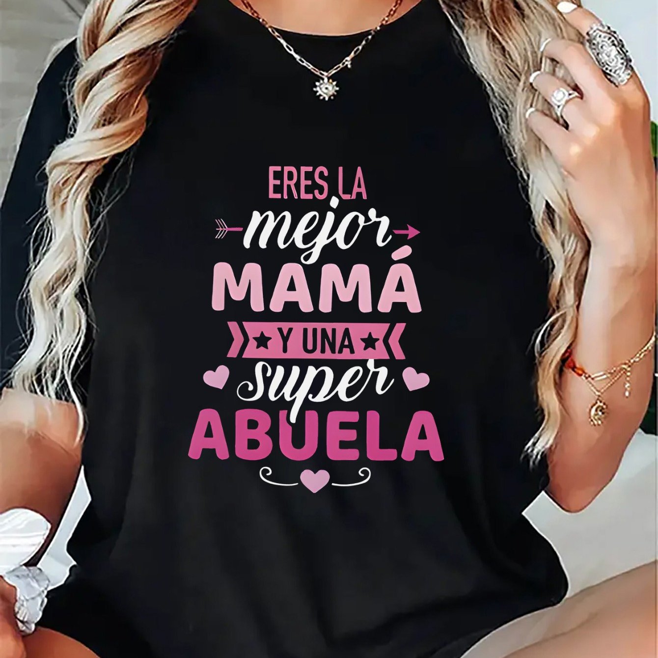 TEMU Camiseta Casual de Manga Corta para Mujer, y Cómoda, Diseño con Texto en Español, Ideal para Reuniones Familiares y Uso Diario