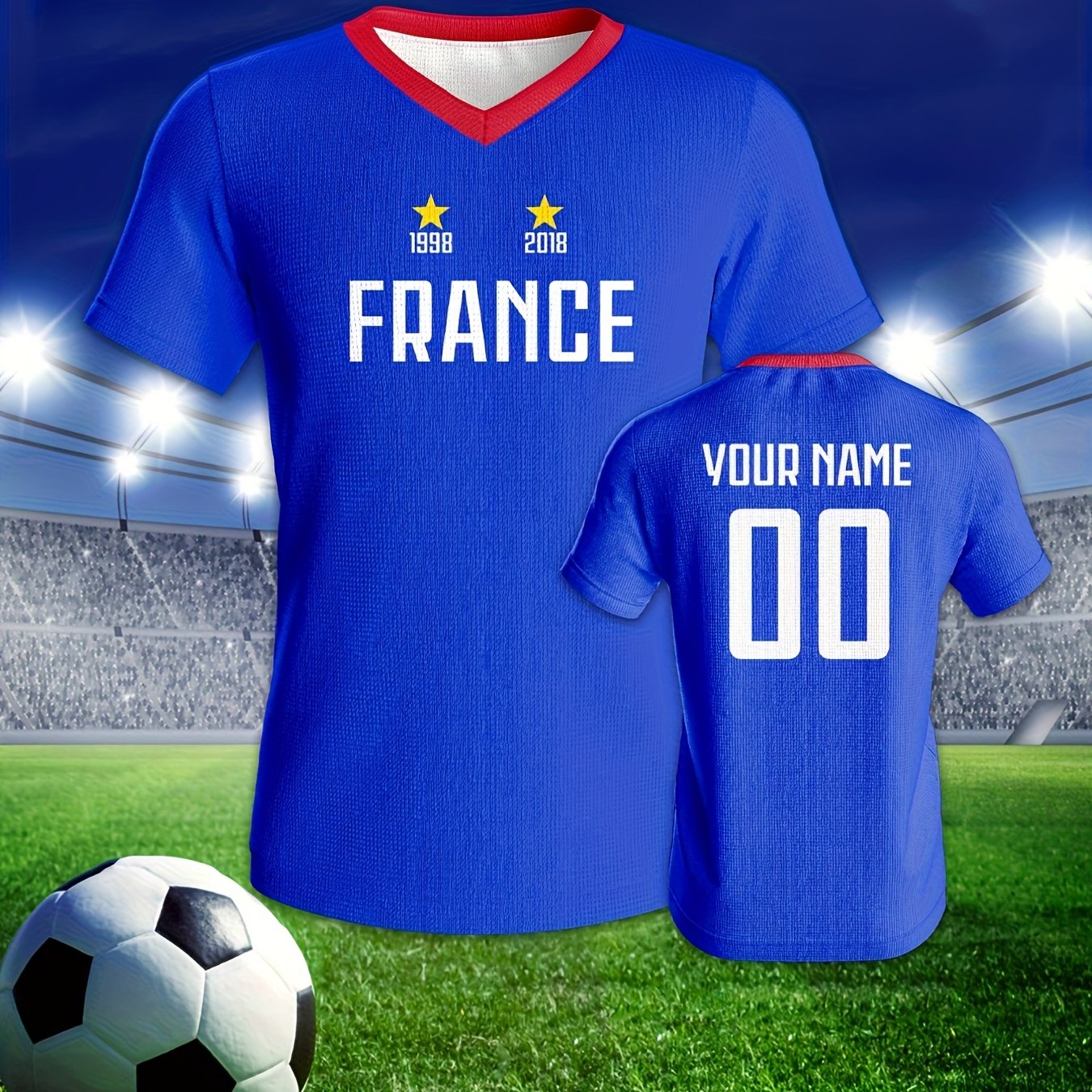 TEMU Maillot personnalisable 2026 de nationale Les (équipe ), avec de couleurs bleue . Un incontournable pour les supporters sur place. - Col en V