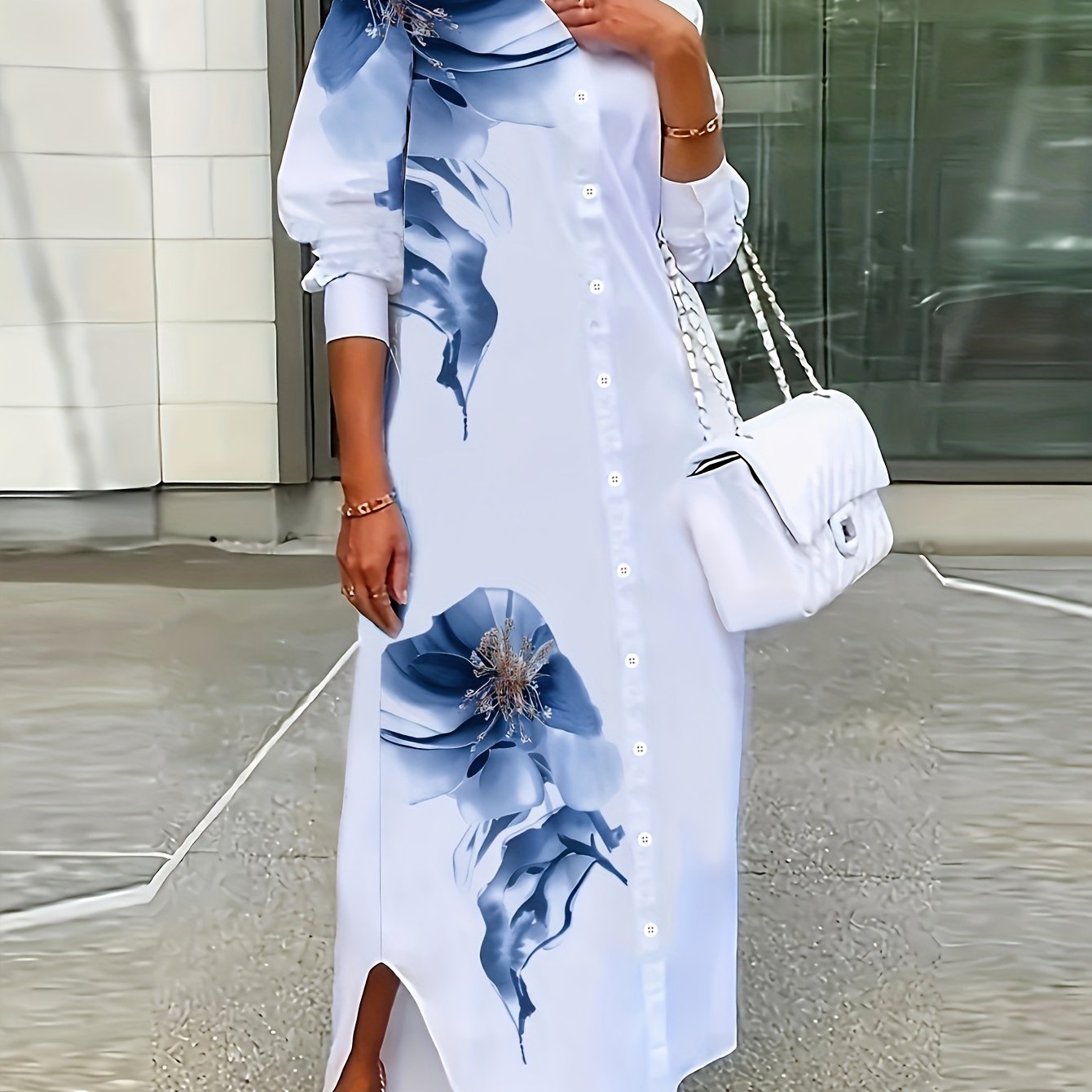 TEMU Women's Casual Floral Print Shirt Dress For Spring And Autumn