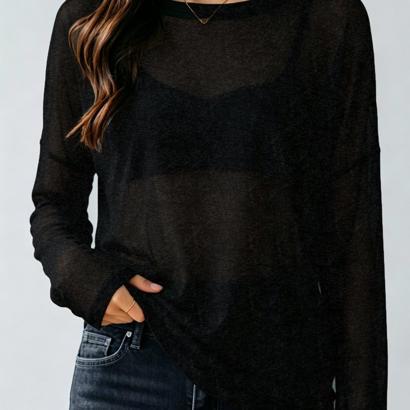 TEMU Loose Air-conditioning Cover-up Women's Spring Summer Base Layer Spicy Slight Sheer Pure Desire Top