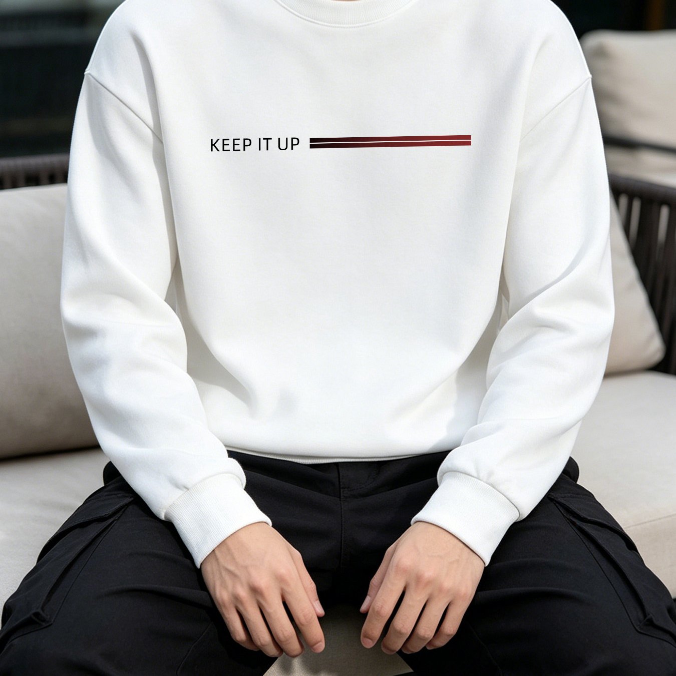 Image of Men's Lightweight Crew Neck Sweatshirt, Trendy Stripes Casual Pullover Sweatshirt, Soft Breathable Long Sleeve Top, Fade Resistant, Anti-pilling, Spring Autumn Everyday Crew Neck Pullover