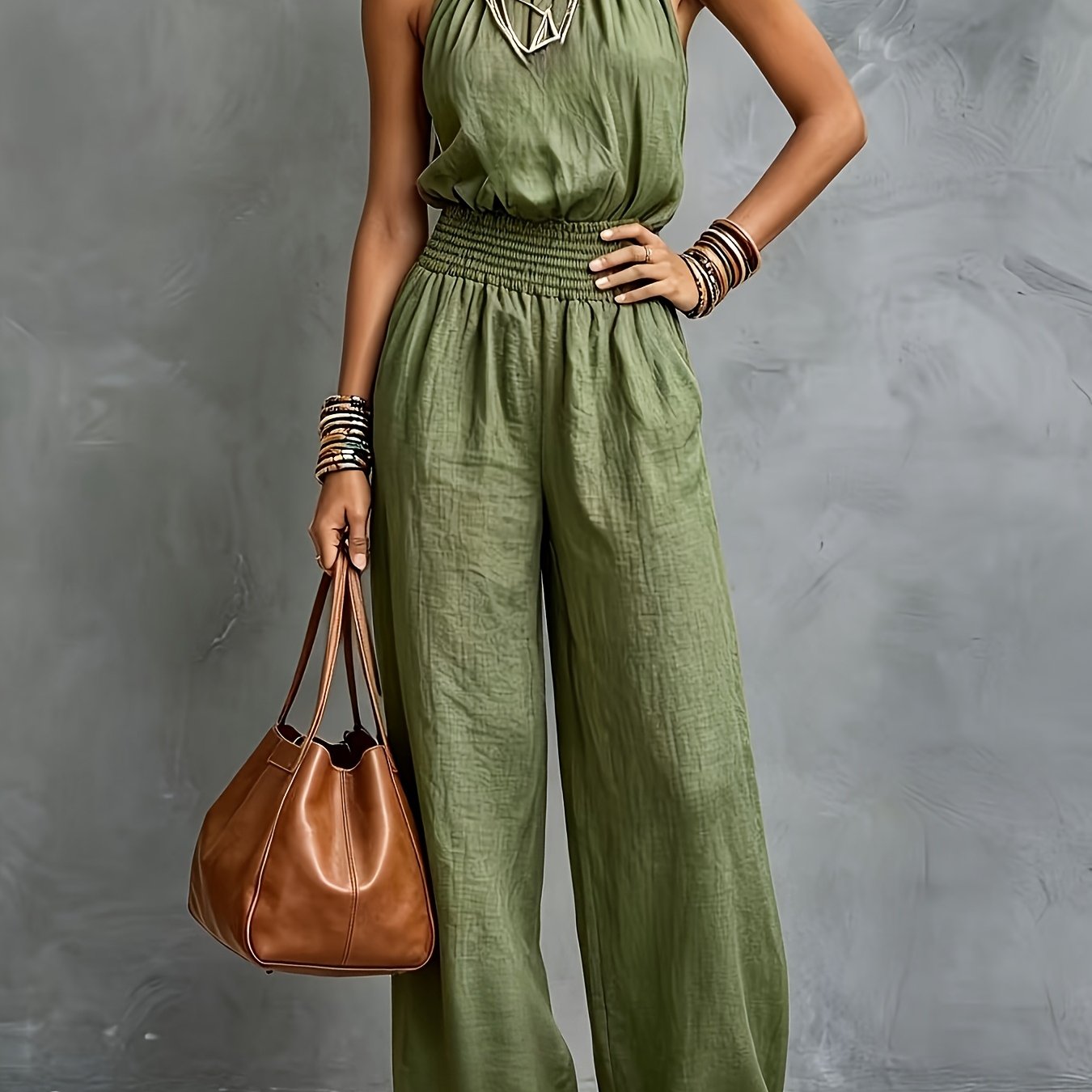 Retro Elegant Backless Elastic Tie-string Casual Women's Jumpsuit