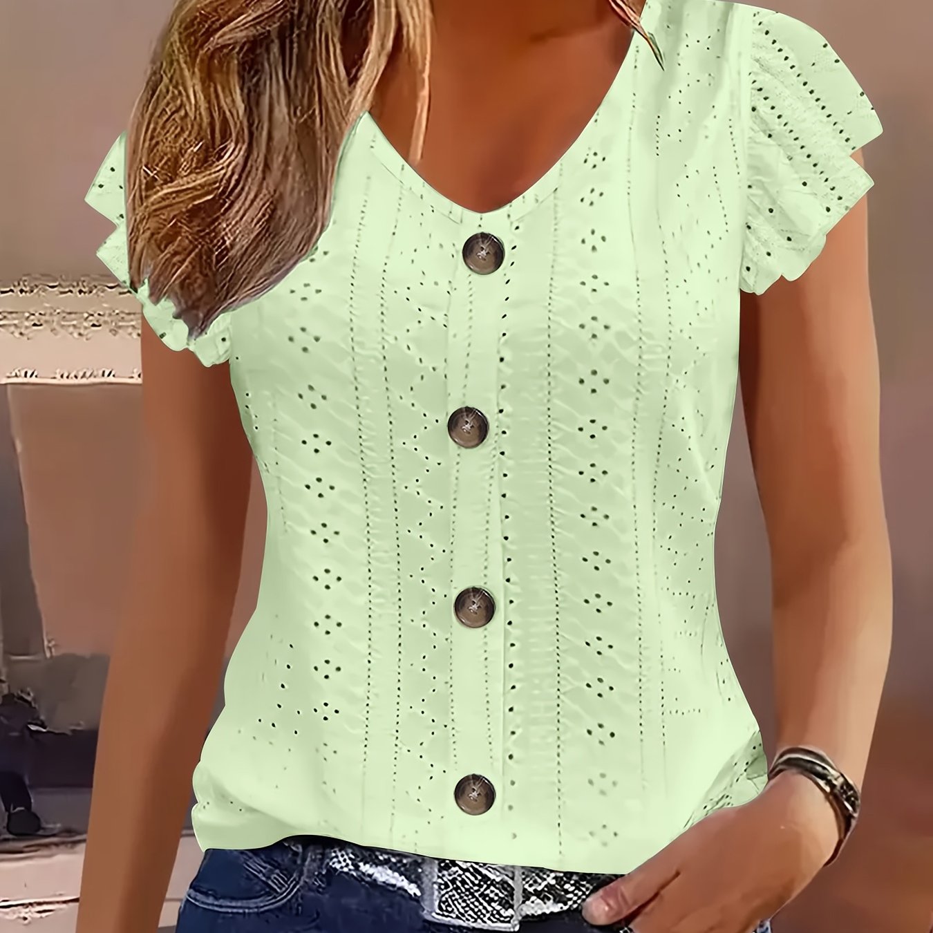 Stylish And Elegant Summer New Arrival Comfortable Breathable Solid Color Semi-sheer Round Hem Half Sleeve Women's Top T-shirt